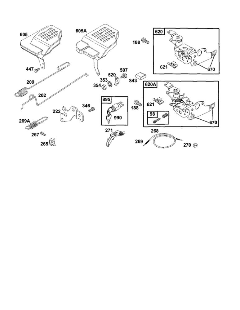 Bracket-Control/Spring-Governor Diagram and Parts List for 12E800-12E899 0620-0653-0808 Briggs and Stratton Engine